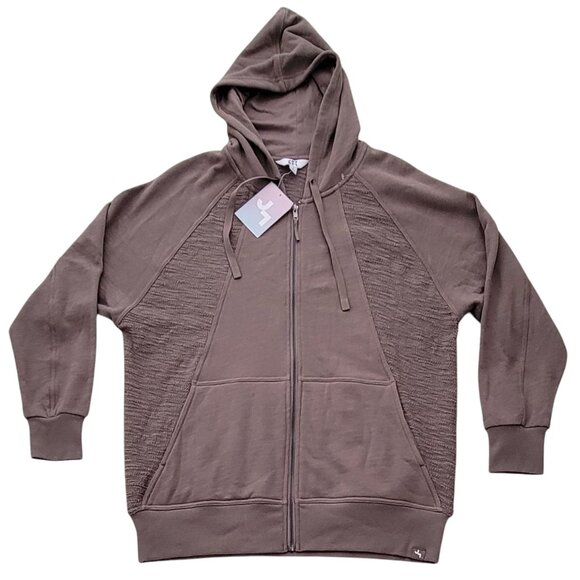JoyLab Taupe Neutral Longline Zip Up Hooded Jacket Oversized Relaxed Fit NEW - Picture 2 of 15
